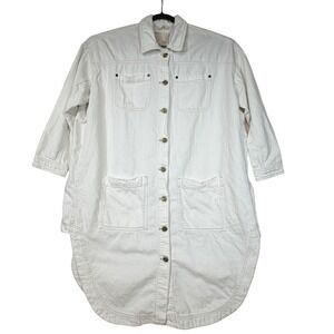 Pilcro Anthropologie White Denim Dress Shirt Jacket‎ Oversized Medium